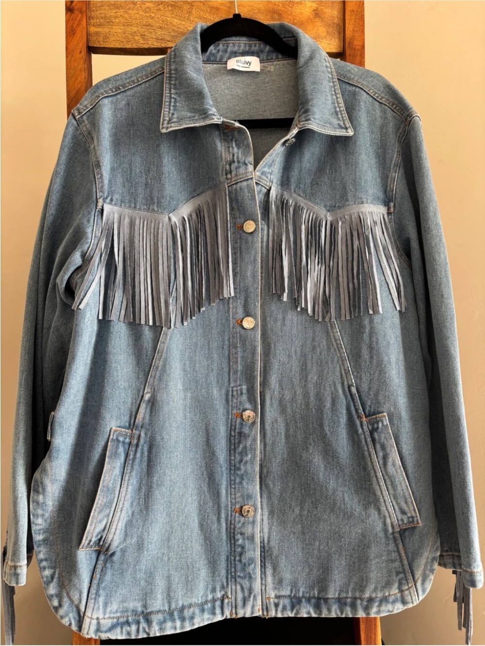 Bluivy Light Blue Denim Jacket with Fringe
